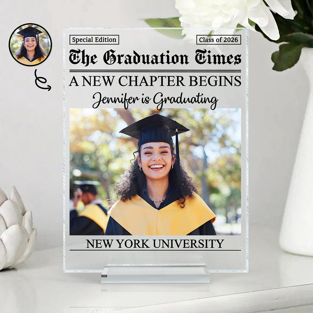 Custom Photo Graduation Newspapers - Personalized Vertical Rectangle Acrylic Plaque
