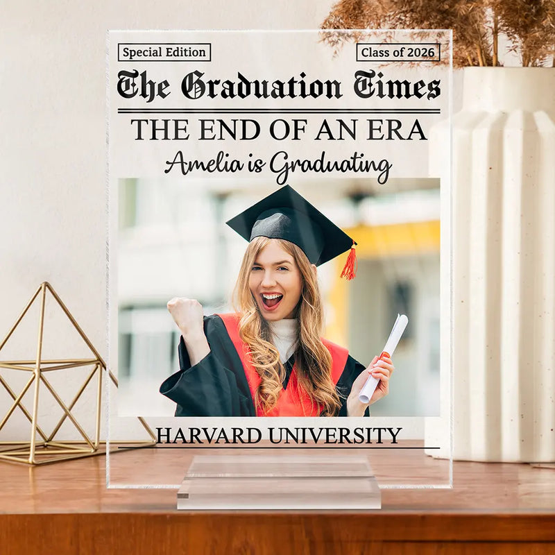 Graduation,Gift For Yourself,Gift For Women,Gift For Men - Custom Photo Graduation Newspapers - Personalized Vertical Rectangle Acrylic Plaque