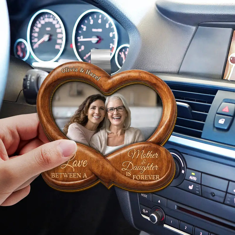 Mom,Daughters,Sad,Memorial - Custom Photo Mother & Daughter Heartfinity - Personalized Custom Shaped Car Visor Clip