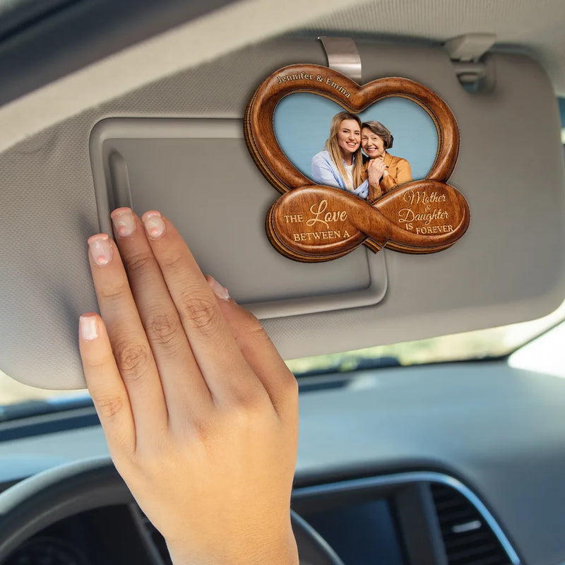 Mom,Daughters,Sad,Memorial - Custom Photo Mother & Daughter Heartfinity - Personalized Custom Shaped Car Visor Clip