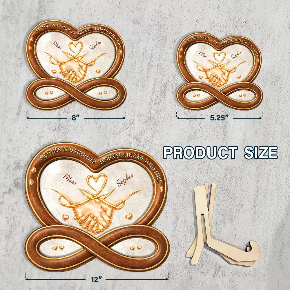 Mom,Daughters (Adult),Daughters (Young),Sad,Memorial - Heartfinity The Love Between Mother & Daughters - Personalized 2-Layered Wooden Plaque With Stand