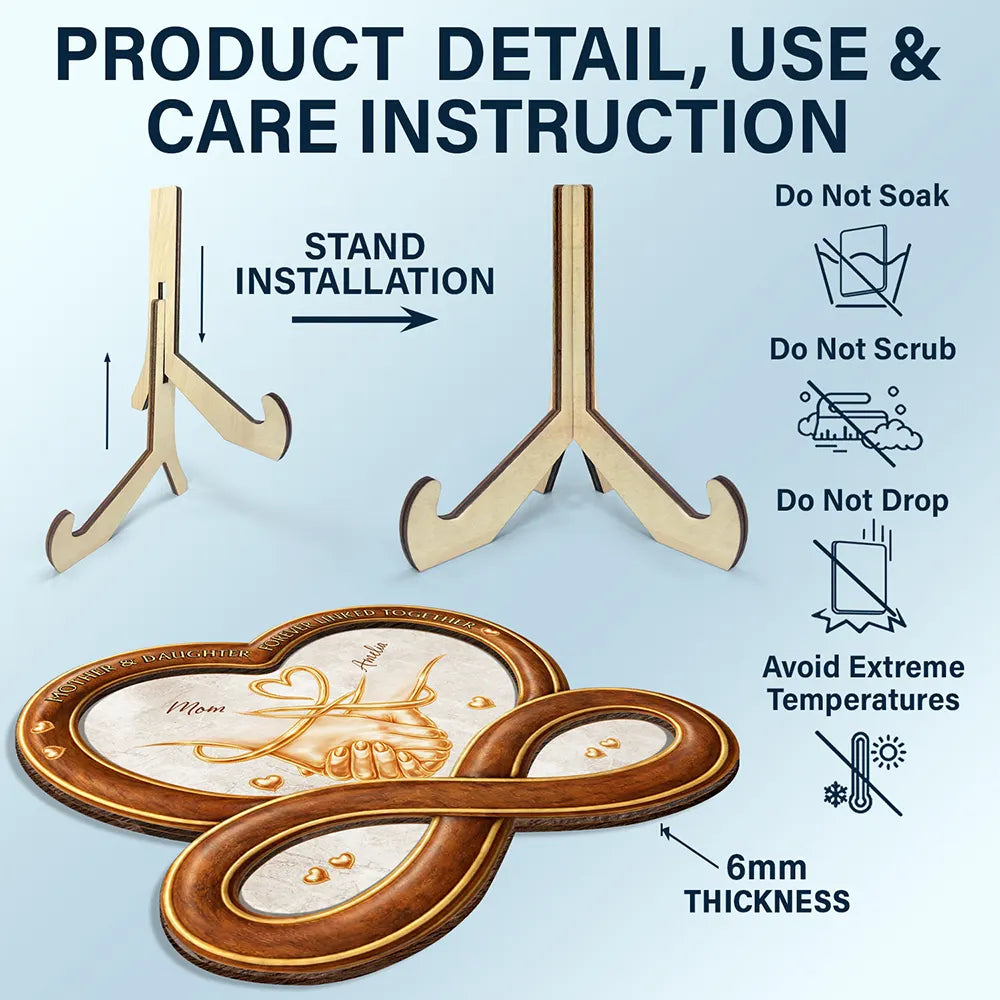 Mom,Daughters (Adult),Daughters (Young),Sad,Memorial - Heartfinity The Love Between Mother & Daughters - Personalized 2-Layered Wooden Plaque With Stand