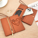 Gift For Grandma,Gift For Mother,Love,America 250th,Independence Day - Grandma Mom Sweethearts Faux Debossed - Personalized Tri-Fold PU Leather Wristlet Wallet