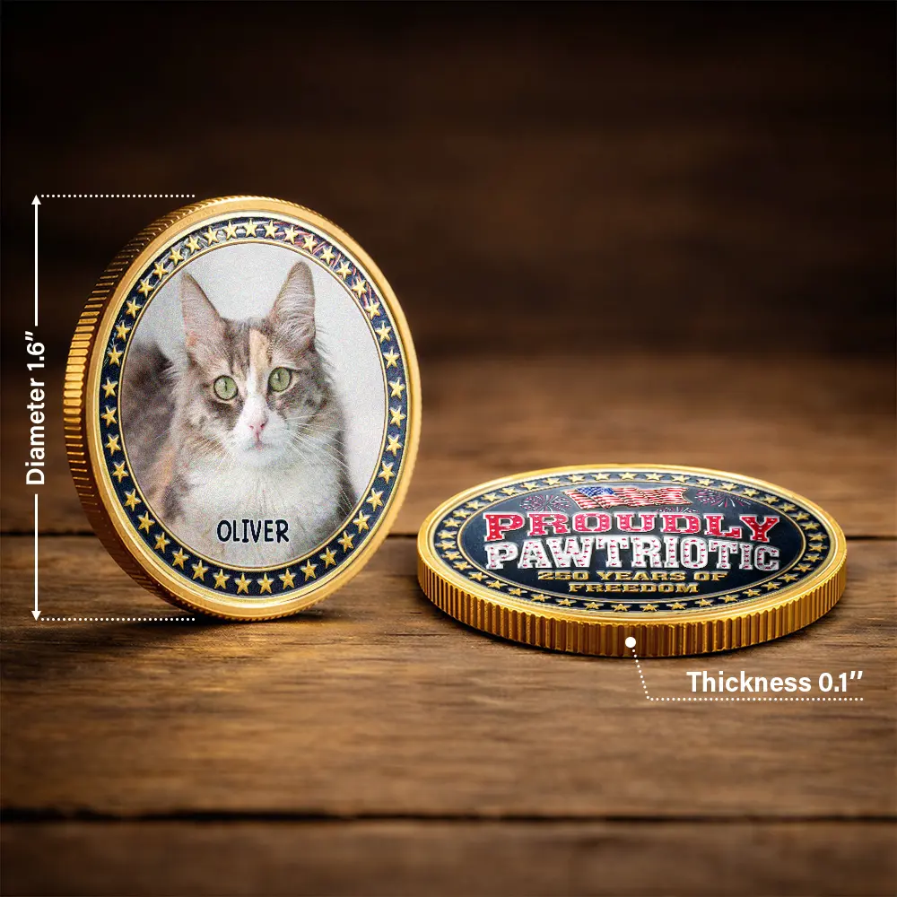America 250th,Independence Day,Pet Lovers - Proudly Pawtriotic 250 Years Of Freedom Dog Cat - Personalized Commemorative Keepsake Coin