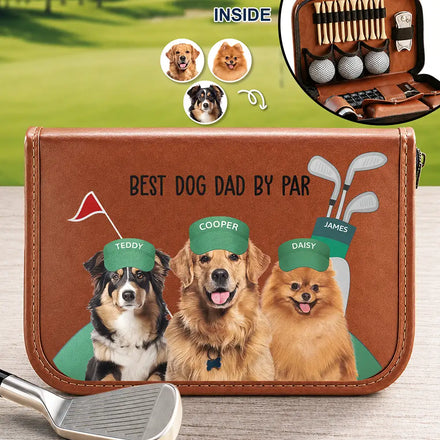 Custom Photo Best Dog Cat Dad By Par For Pet Lovers, Golf Lovers - Personalized Leather Golf Bag