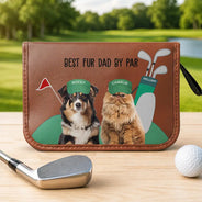 Gift For Men,Golf,Pet Lovers,Dog Lovers,Dog Dad,Cat Lovers,Cat Dad,Custom Photo,Dad's Hobby,Non-Eng,Photo,Icon,Playful - Custom Photo Best Dog Cat Dad By Par For Pet Lovers, Golf Lovers - Personalized Leather Golf Bag