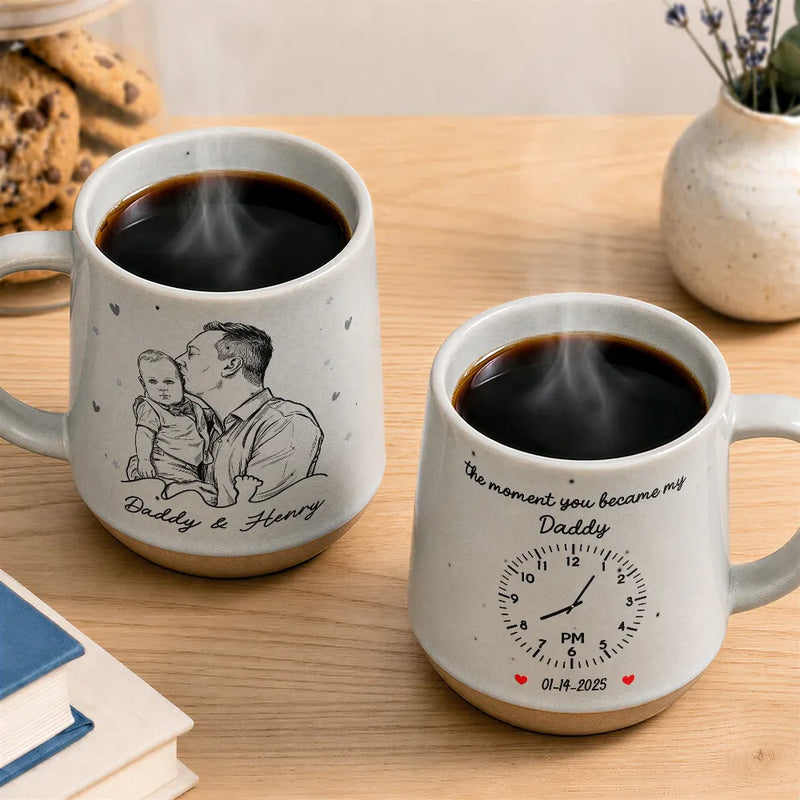 Custom Photo, Art Design, Gift For Father, New Dad, Adorable, Photo - Pencil Sketch - Bold-Custom Photo The Moment You Became My Dad Pencil Sketch For Him, Husband - Personalized Conical Mug