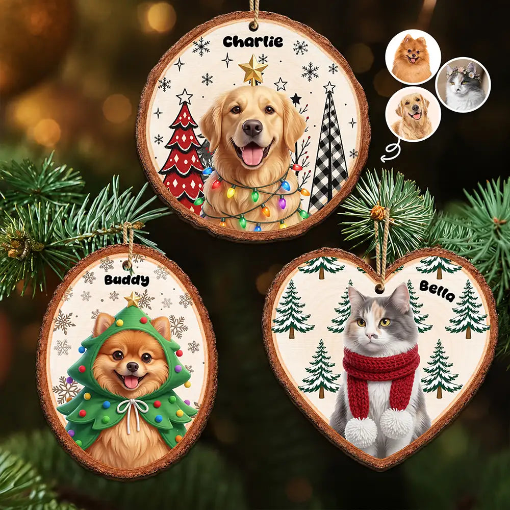 Art Design,Christmas,Pet Lovers,Photo - Christmas Accessories 3D Cartoon Pet,Happy - Custom Photo 3D Christmas Themed Pet Portrait Decoration - Personalized Custom Shaped Wooden Ornament