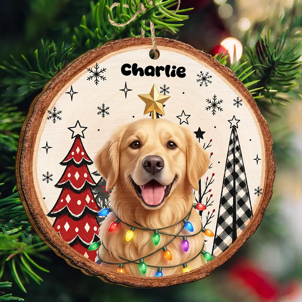 Art Design,Christmas,Pet Lovers,Photo - Christmas Accessories 3D Cartoon Pet,Happy - Custom Photo 3D Christmas Themed Pet Portrait Decoration - Personalized Custom Shaped Wooden Ornament