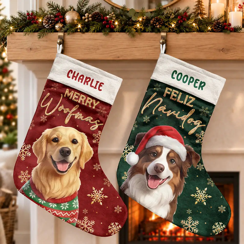 Art Design,Playful,Christmas,Pet Lovers,Photo - Christmas Accessories 3D Cartoon Pet - Custom Photo 3D Christmas Themed Pet Feliz Navidog Merry Woofmas - Personalized Christmas Stocking