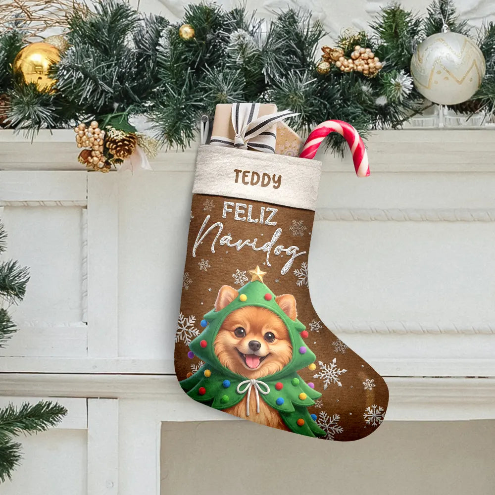 Art Design,Playful,Christmas,Pet Lovers,Photo - Christmas Accessories 3D Cartoon Pet - Custom Photo 3D Christmas Themed Pet Feliz Navidog Merry Woofmas - Personalized Christmas Stocking