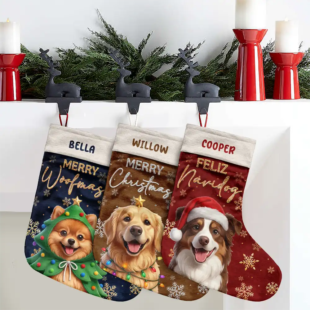 Art Design,Playful,Christmas,Pet Lovers,Photo - Christmas Accessories 3D Cartoon Pet - Custom Photo 3D Christmas Themed Pet Feliz Navidog Merry Woofmas - Personalized Christmas Stocking