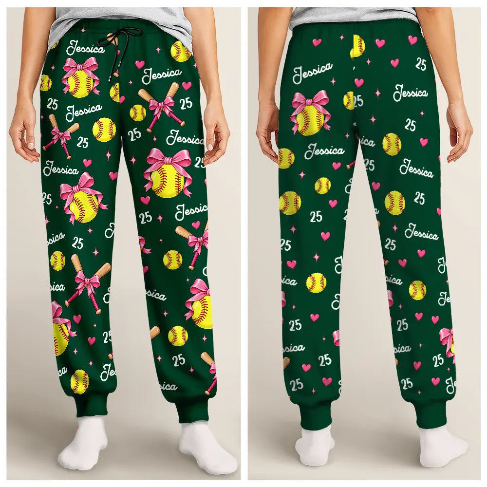 Top Market,Gifts For Her,Christmas,Softball,Gift For Yourself,Gift For Women,Icon,Happy - Coquette Bow Softball Player Softball Team Gift - Personalized Pajama Pants