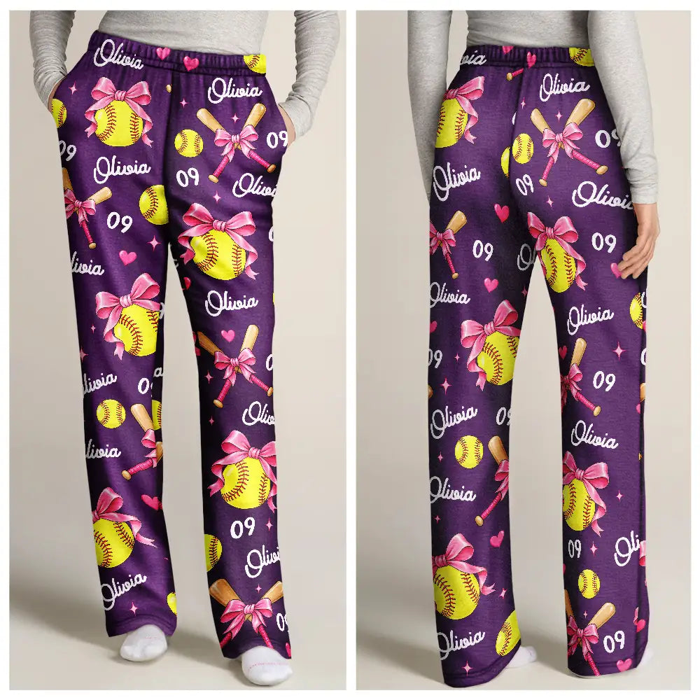 Top Market,Gifts For Her,Christmas,Softball,Gift For Yourself,Gift For Women,Icon,Happy - Coquette Bow Softball Player Softball Team Gift - Personalized Pajama Pants