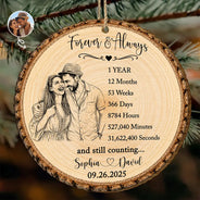 Anniversary,Art Design,Christmas,Custom Photo,Gift For Couples,Old Couples,Photo - Pencil Sketch - Bold,Romantic - Anniversary Couple Gift - Personalized Custom Photo Pencil Sketch Forever & Always Wooden Ornament