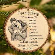 Anniversary,Art Design,Christmas,Custom Photo,Gift For Couples,Old Couples,Photo - Pencil Sketch - Bold,Romantic - Anniversary Couple Gift - Personalized Custom Photo Pencil Sketch Forever & Always Wooden Ornament