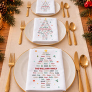 Christmas, Family, Custom Text, Happy - Family Member Name Tree Bell Star Shape Christmas Table Decor - Personalized Reusable Napkin