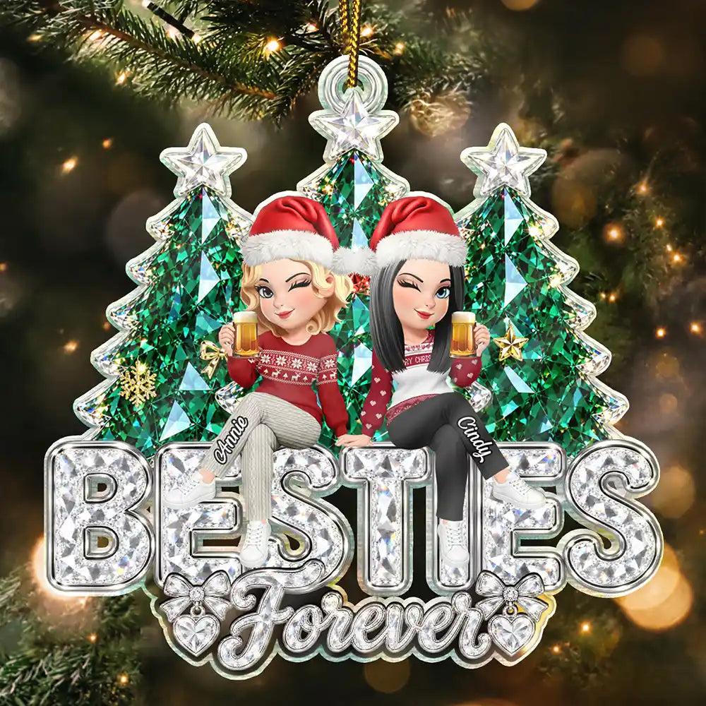 Afro Besties,Christmas,Gift For Bestie,Playful,Vector - Friendship Keepsake - Personalized Crystal Effect Besties Forever Acrylic Ornament
