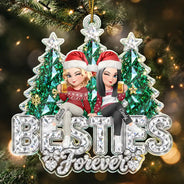 Afro Besties,Christmas,Gift For Bestie,Playful,Vector - Friendship Keepsake - Personalized Crystal Effect Besties Forever Acrylic Ornament