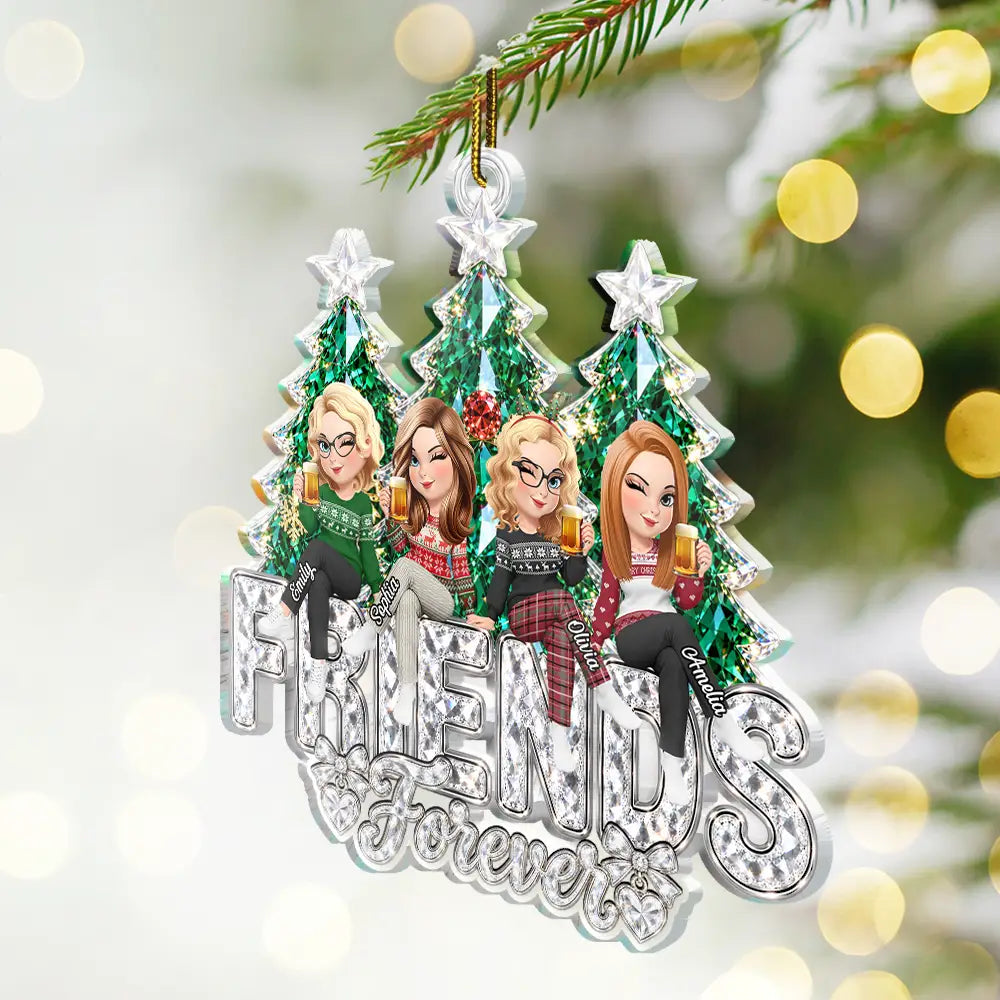 Afro Besties,Christmas,Gift For Bestie,Playful,Vector - Friendship Keepsake - Personalized Crystal Effect Besties Forever Acrylic Ornament