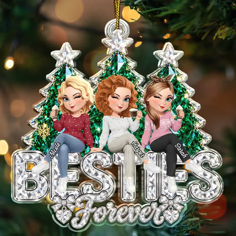 Afro Besties,Christmas,Gift For Bestie,Playful,Vector - Friendship Keepsake - Personalized Crystal Effect Besties Forever Acrylic Ornament