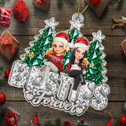 Afro Besties,Christmas,Gift For Bestie,Playful,Vector - Friendship Keepsake - Personalized Crystal Effect Besties Forever Acrylic Ornament