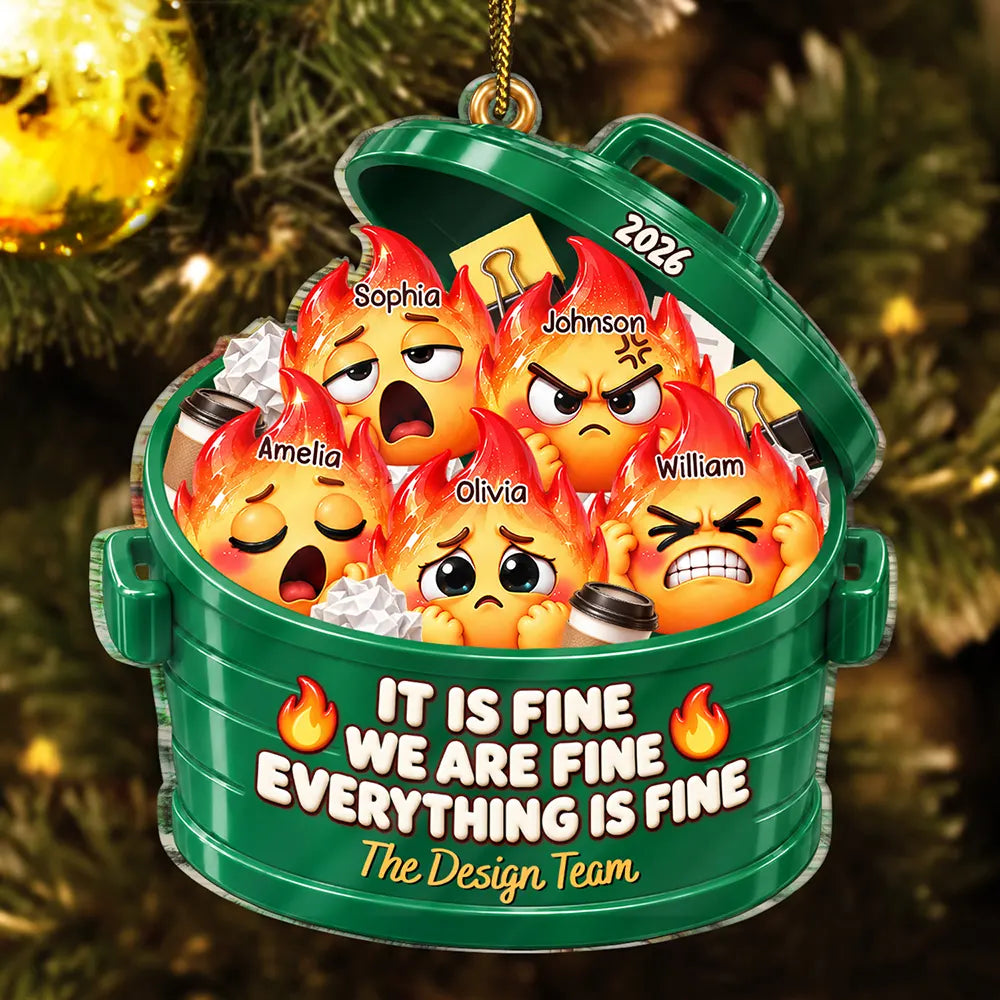 Gift For Colleagues,Christmas,Humorous,Icon - Everything Is Fine Squishy Dumpster Fire - Personalized Custom Shaped Acrylic Ornament