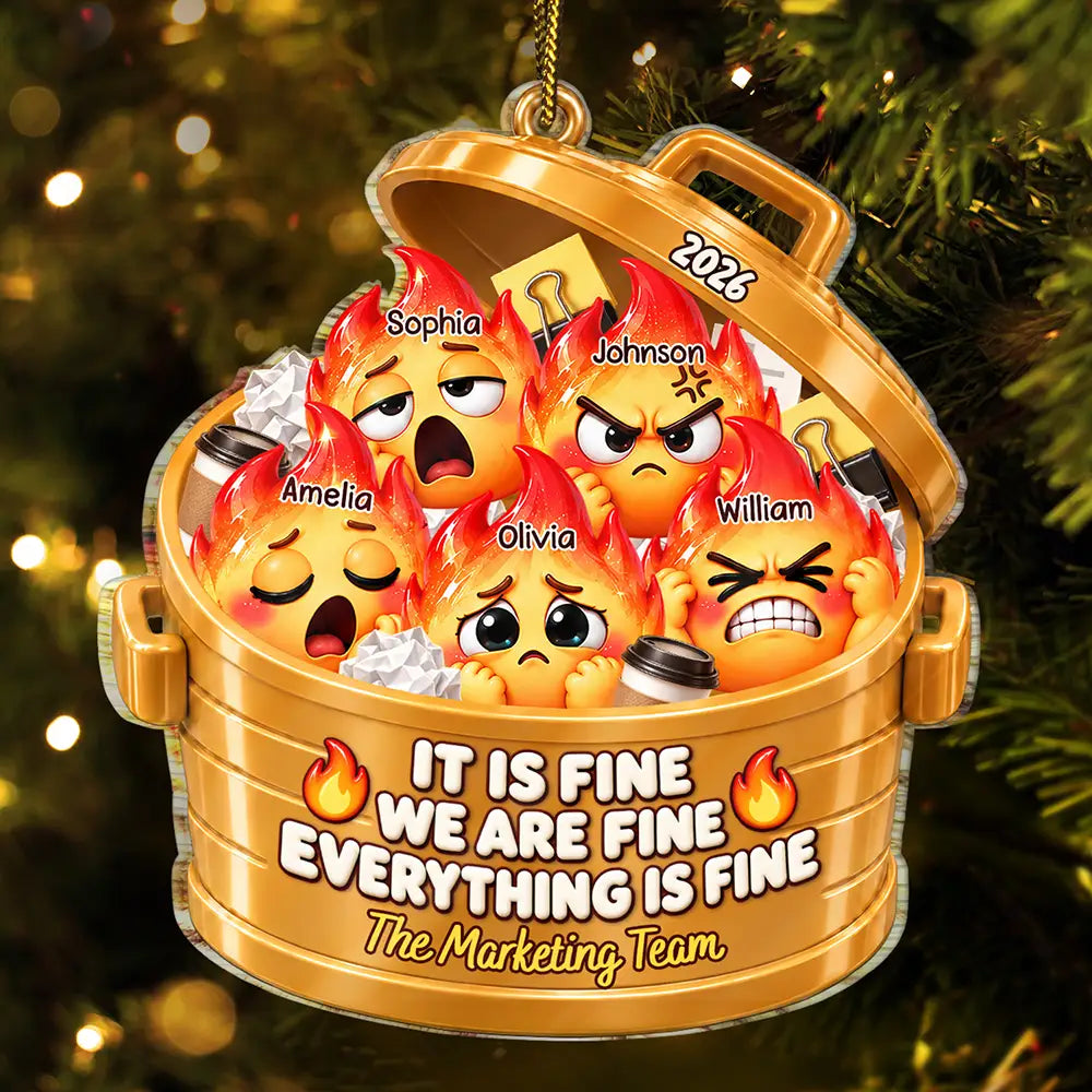 Gift For Colleagues,Christmas,Humorous,Icon - Everything Is Fine Squishy Dumpster Fire - Personalized Custom Shaped Acrylic Ornament