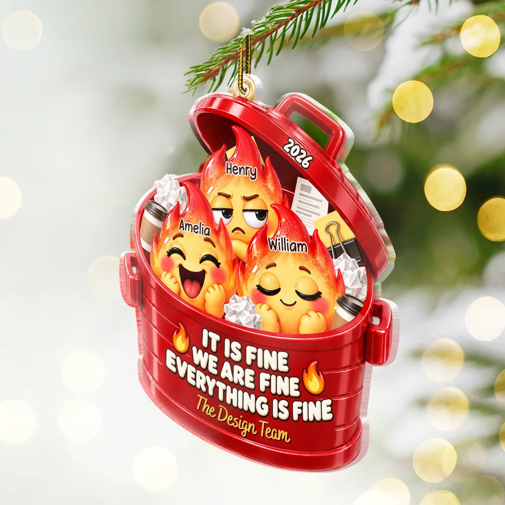 Gift For Colleagues,Christmas,Humorous,Icon - Everything Is Fine Squishy Dumpster Fire - Personalized Custom Shaped Acrylic Ornament