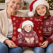 Art Design,Christmas,Custom Photo,Gift For Grandchildren,Gift For Grandkids,Gift For Grandma,Grandma - Grandkids,Happy,Photo - Vivid Watercolor Art,Top Market - Christmas Gift For Kids - Personalized Custom Photo Watercolor Keepsake Pillow
