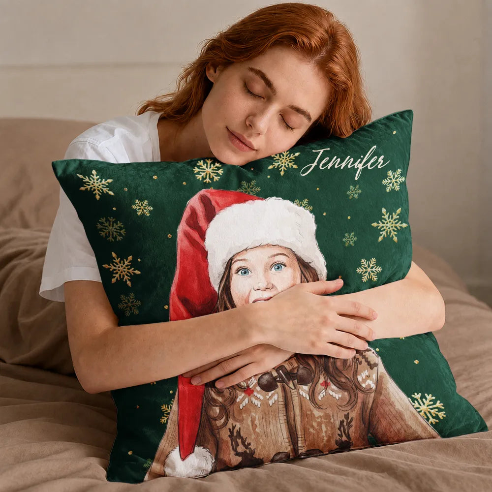 Art Design,Christmas,Custom Photo,Gift For Grandchildren,Gift For Grandkids,Gift For Grandma,Grandma - Grandkids,Happy,Photo - Vivid Watercolor Art,Top Market - Christmas Gift For Kids - Personalized Custom Photo Watercolor Keepsake Pillow