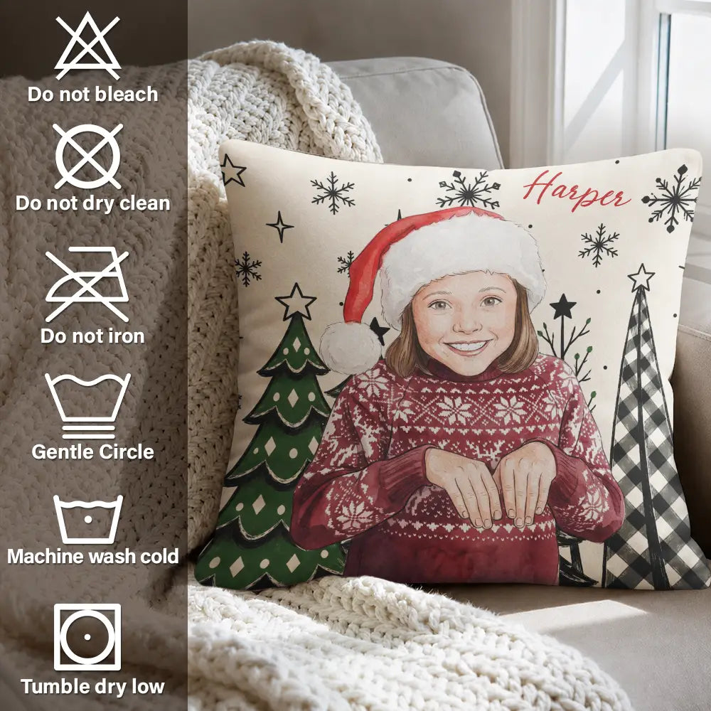 Art Design,Christmas,Custom Photo,Gift For Grandchildren,Gift For Grandkids,Gift For Grandma,Grandma - Grandkids,Happy,Photo - Vivid Watercolor Art,Top Market - Christmas Gift For Kids - Personalized Custom Photo Watercolor Keepsake Pillow