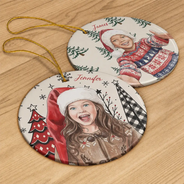 Art Design,Christmas,Custom Photo,Gift For Grandma,Gifts For Her,Happy,Photo - Vivid Watercolor Art - Christmas Gift For Kids - Personalized Custom Photo Watercolor Keepsake Circle Ceramic Ornament