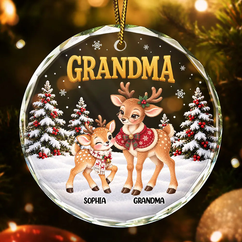 Christmas,Gift For Grandma,Gifts For Her,Icon,Sentimental - Christmas Gift For Grandma - Personalized Reindeer Grandkids Glass Ornament