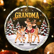 Christmas,Gift For Grandma,Gifts For Her,Icon,Sentimental - Christmas Gift For Grandma - Personalized Reindeer Grandkids Glass Ornament