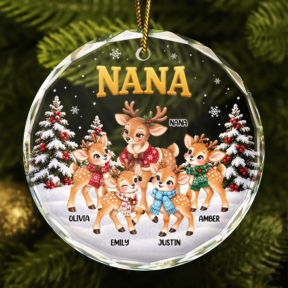 Christmas,Gift For Grandma,Gifts For Her,Icon,Sentimental - Christmas Gift For Grandma - Personalized Reindeer Grandkids Glass Ornament