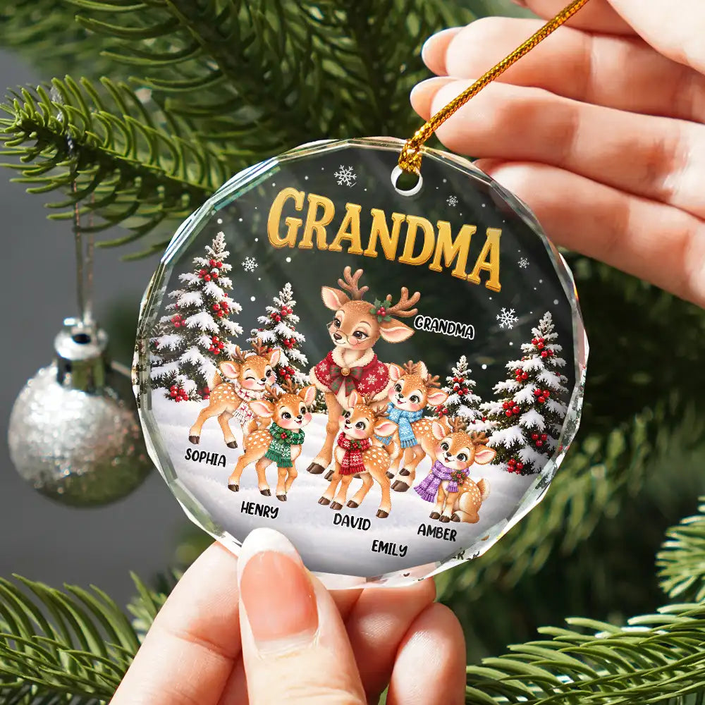 Christmas,Gift For Grandma,Gifts For Her,Icon,Sentimental - Christmas Gift For Grandma - Personalized Reindeer Grandkids Glass Ornament