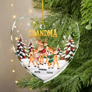 Christmas,Gift For Grandma,Gifts For Her,Icon,Sentimental - Christmas Gift For Grandma - Personalized Reindeer Grandkids Glass Ornament