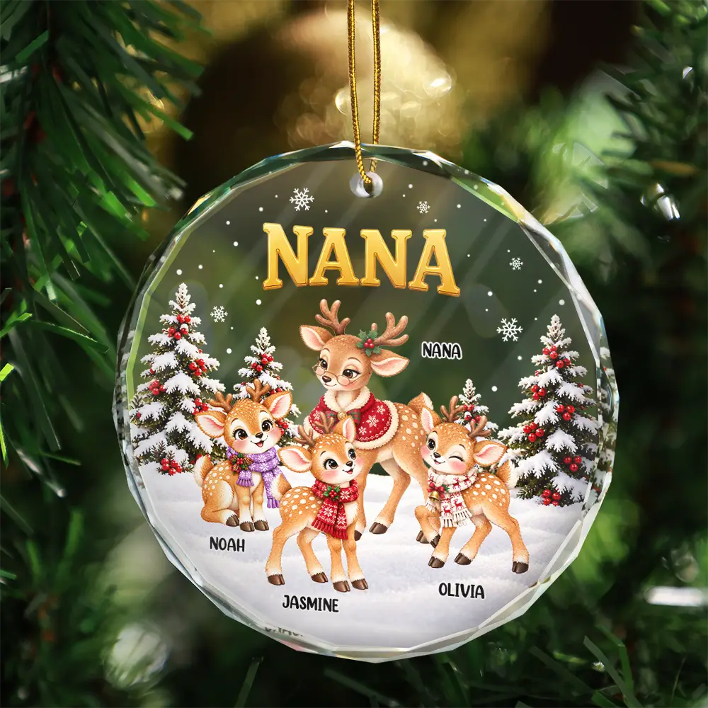 Christmas,Gift For Grandma,Gifts For Her,Icon,Sentimental - Christmas Gift For Grandma - Personalized Reindeer Grandkids Glass Ornament