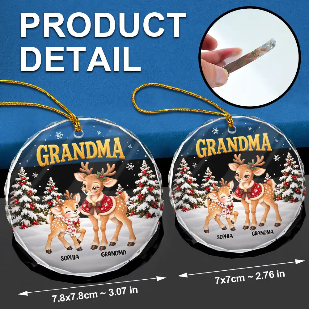 Christmas,Gift For Grandma,Gifts For Her,Icon,Sentimental - Christmas Gift For Grandma - Personalized Reindeer Grandkids Glass Ornament