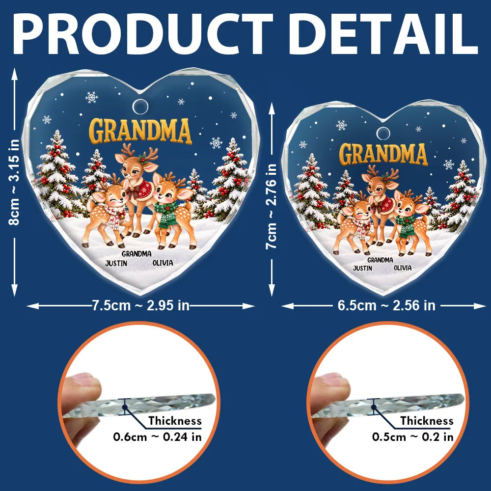 Christmas,Gift For Grandma,Gifts For Her,Icon,Sentimental - Christmas Gift For Grandma - Personalized Reindeer Grandkids Glass Ornament