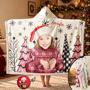 Art Design,Christmas,Custom Photo,Gift For Grandchildren,Gift For Grandkids,Gift For Grandma,Grandma - Grandkids,Happy,Photo - Vivid Watercolor Art - Christmas Gift For Kids - Personalized Custom Photo Watercolor Cute Boy Girl Wearable Hooded Blanket