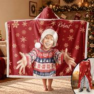 Art Design,Christmas,Custom Photo,Gift For Grandchildren,Gift For Grandkids,Gift For Grandma,Grandma - Grandkids,Happy,Photo - Vivid Watercolor Art - Christmas Gift For Kids - Personalized Custom Photo Watercolor Cute Boy Girl Wearable Hooded Blanket