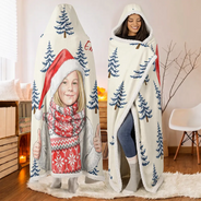 Art Design,Christmas,Custom Photo,Gift For Grandchildren,Gift For Grandkids,Gift For Grandma,Grandma - Grandkids,Happy,Photo - Vivid Watercolor Art - Christmas Gift For Kids - Personalized Custom Photo Watercolor Cute Boy Girl Wearable Hooded Blanket