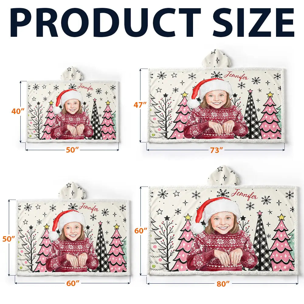 Art Design,Christmas,Custom Photo,Gift For Grandchildren,Gift For Grandkids,Gift For Grandma,Grandma - Grandkids,Happy,Photo - Vivid Watercolor Art - Christmas Gift For Kids - Personalized Custom Photo Watercolor Cute Boy Girl Wearable Hooded Blanket