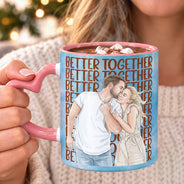 Anniversary,Art Design,Christmas,Custom Photo,Gift For Couples,Old Couples,Photo - Vivid Watercolor Art,Romantic - Anniversary Gift For Couple - Personalized Custom Photo Watercolor Together Since Heart Handle Accent Mug