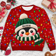 Christmas,Family,Icon,Playful - Christmas Gift For Family Couples - Personalized Character Faux Chenille Effect Santa Snowman Reindeer Unisex Ugly Sweater