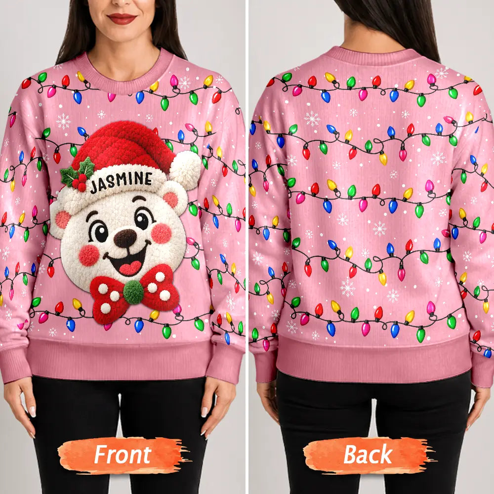 Christmas,Family,Icon,Playful - Christmas Gift For Family Couples - Personalized Character Faux Chenille Effect Santa Snowman Reindeer Unisex Ugly Sweater