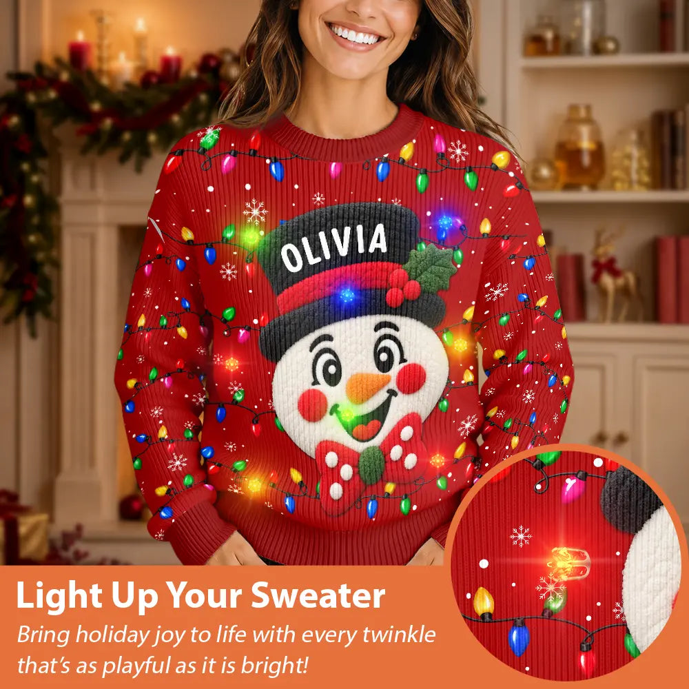 Christmas,Family,Icon,Playful - Christmas Gift For Family Couples - Personalized Character Faux Chenille Effect Santa Snowman Reindeer Unisex Ugly Sweater