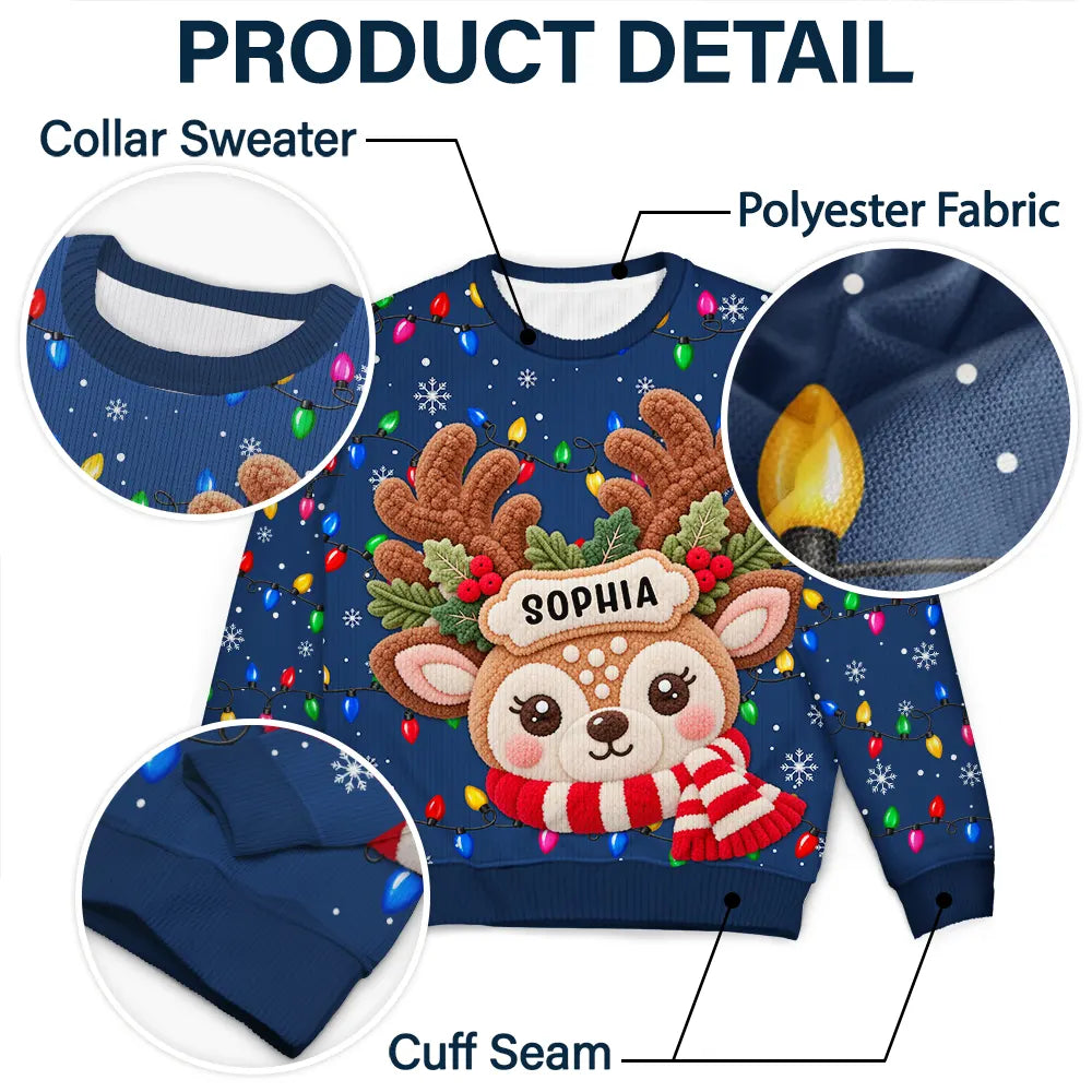 Christmas,Family,Icon,Playful - Christmas Gift For Family Couples - Personalized Character Faux Chenille Effect Santa Snowman Reindeer Unisex Ugly Sweater